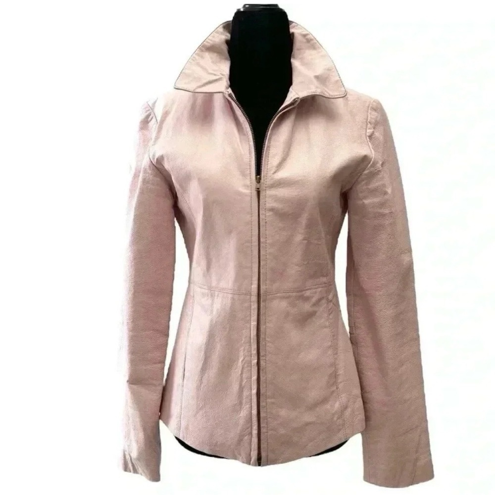 Atmosphere Leather Jacket Zip Front Pink Size Small